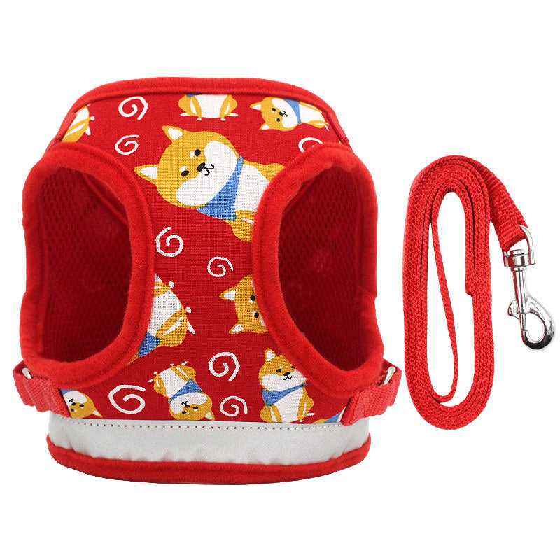 HKM-011027 Adjustable Nylon Dog Harness Vest with Anti-Break Traction Rope for All Seasons