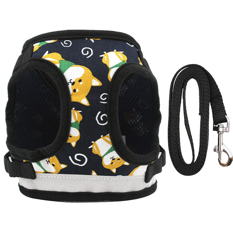 HKM-011027 Adjustable Nylon Dog Harness Vest with Anti-Break Traction Rope for All Seasons