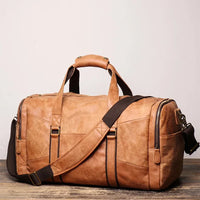 HKM-694099 Retro Genuine Leather Travel Bag - Large Capacity Crossbody for Men and Women, Waterproof Waxed Canvas, 55cm x 25cm x 28cm