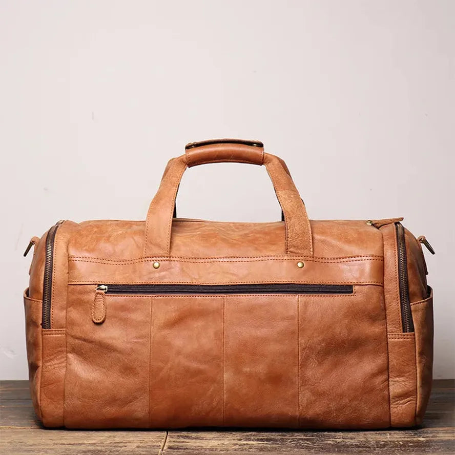 HKM-694099 Retro Genuine Leather Travel Bag - Large Capacity Crossbody for Men and Women, Waterproof Waxed Canvas, 55cm x 25cm x 28cm