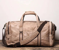 HKM-694099 Retro Genuine Leather Travel Bag - Large Capacity Crossbody for Men and Women, Waterproof Waxed Canvas, 55cm x 25cm x 28cm