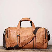 HKM-694099 Retro Genuine Leather Travel Bag - Large Capacity Crossbody for Men and Women, Waterproof Waxed Canvas, 55cm x 25cm x 28cm
