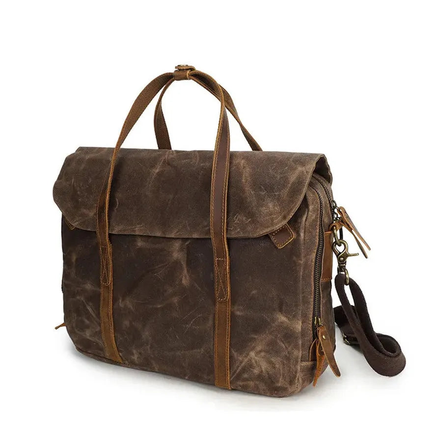 HKM-905363 Vintage Oil Waxed Canvas Handbag for Men - Elegant Laptop Briefcase with Classic Briefcase Design