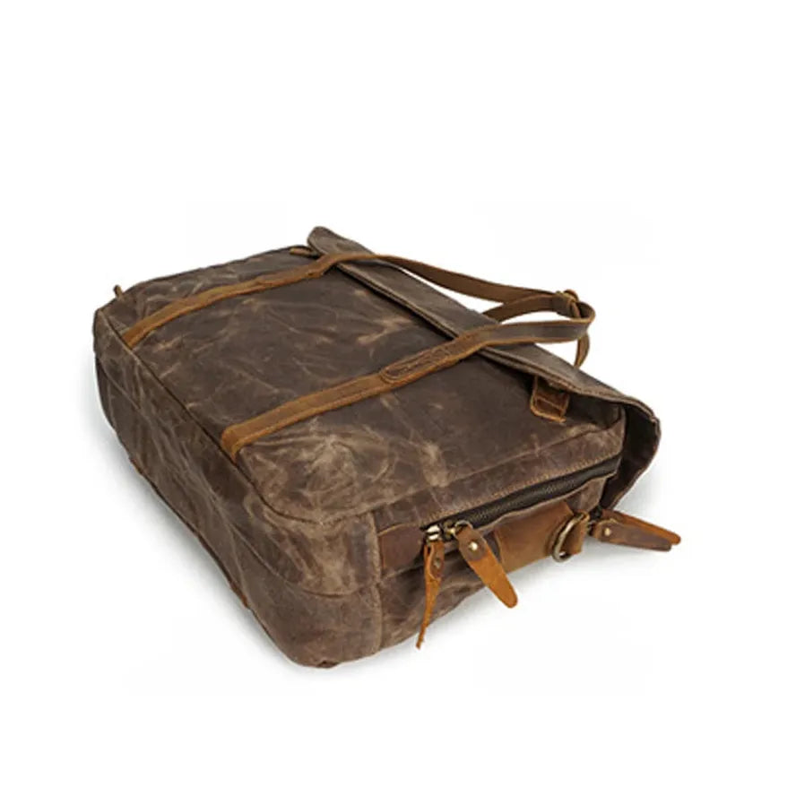 HKM-859731 Vintage Oil Waxed Canvas Handbag for Men - Elegant Laptop Briefcase with Classic Briefcase Design