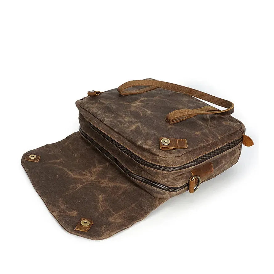 HKM-859731 Vintage Oil Waxed Canvas Handbag for Men - Elegant Laptop Briefcase with Classic Briefcase Design