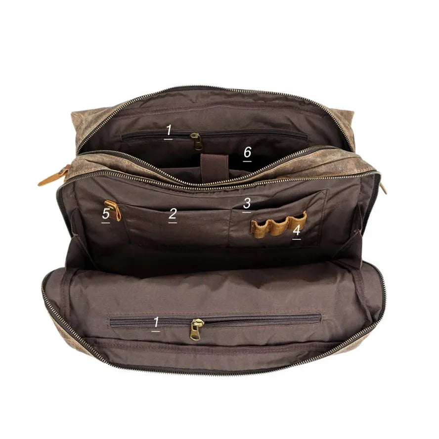HKM-859731 Vintage Oil Waxed Canvas Handbag for Men - Elegant Laptop Briefcase with Classic Briefcase Design