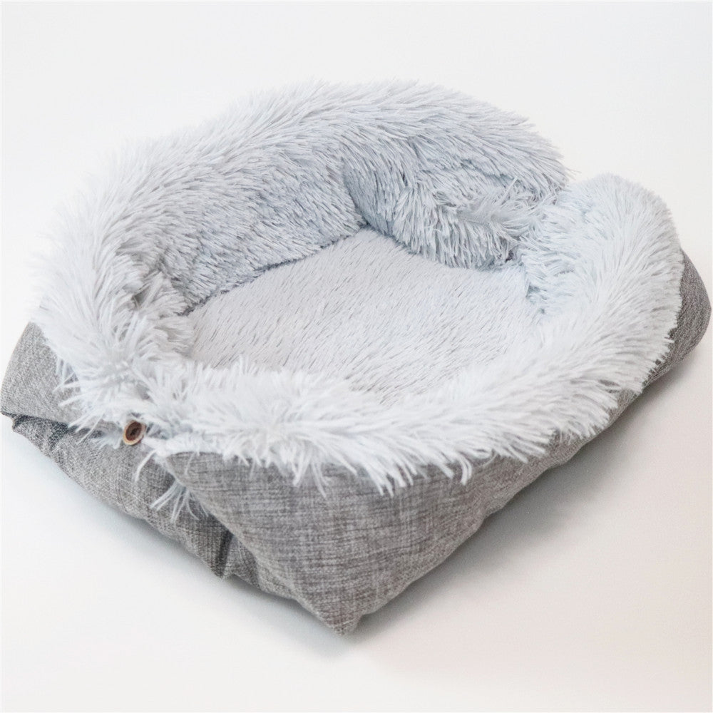 HKM-646931 Convertible Plush Pet Mat - Soft and Machine Washable Cat Bed, Dual-Use Design, Easy to Fold, Modern White and Gray Style