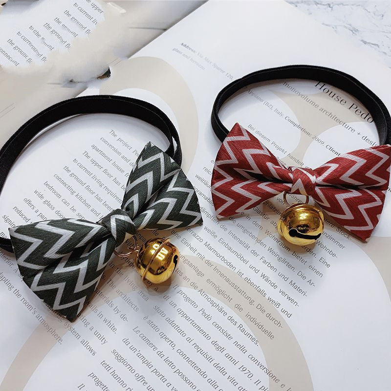 HKM-468307 Striped Polyester Bow Tie with Bell for Cats, Rabbits, and Dogs - Size S & M Available