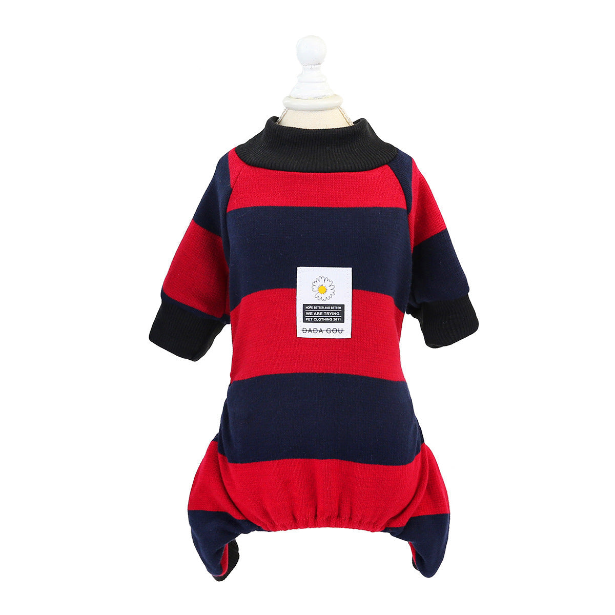 HKM-802771 Striped Velvet Dog Pajamas - Soft Cotton Pet Clothing in Blue, Red, and Green, Sizes S to 2XL