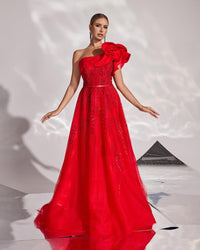 HKM-336083 Elegant Red Evening Dress for Women - Model EZ25164