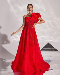 HKM-336083 Elegant Red Evening Dress for Women - Model EZ25164