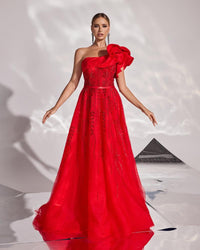 HKM-336083 Elegant Red Evening Dress for Women - Model EZ25164