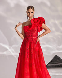 HKM-336083 Elegant Red Evening Dress for Women - Model EZ25164