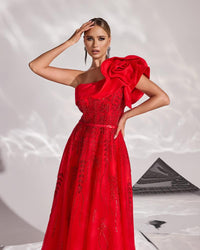 HKM-336083 Elegant Red Evening Dress for Women - Model EZ25164
