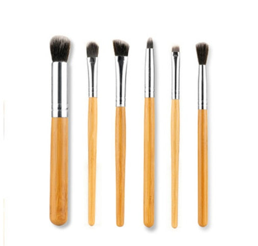 HKM-919827 11-Piece Bamboo Handle Makeup Brush Set with Linen Bag for Blush and Foundation Application