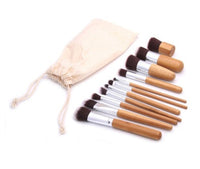 HKM-919827 11-Piece Bamboo Handle Makeup Brush Set with Linen Bag for Blush and Foundation Application