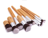 HKM-919827 11-Piece Bamboo Handle Makeup Brush Set with Linen Bag for Blush and Foundation Application