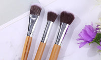 HKM-919827 11-Piece Bamboo Handle Makeup Brush Set with Linen Bag for Blush and Foundation Application