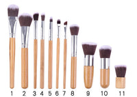 HKM-919827 11-Piece Bamboo Handle Makeup Brush Set with Linen Bag for Blush and Foundation Application