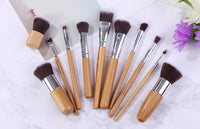 HKM-919827 11-Piece Bamboo Handle Makeup Brush Set with Linen Bag for Blush and Foundation Application