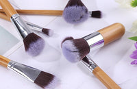 HKM-919827 11-Piece Bamboo Handle Makeup Brush Set with Linen Bag for Blush and Foundation Application