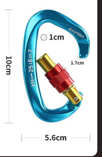 HKM-291603 D-Shaped Carabiner - Compact Locking Safety Buckle for Rock Climbing and Outdoor Activities