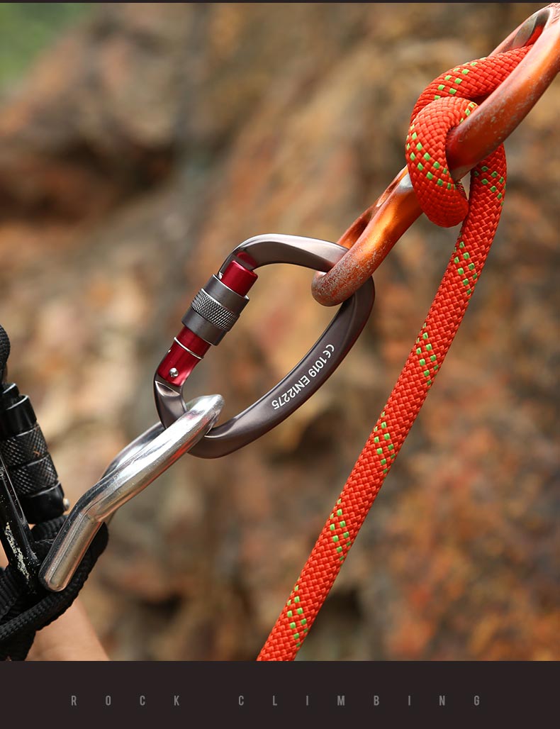 HKM-291603 D-Shaped Carabiner - Compact Locking Safety Buckle for Rock Climbing and Outdoor Activities