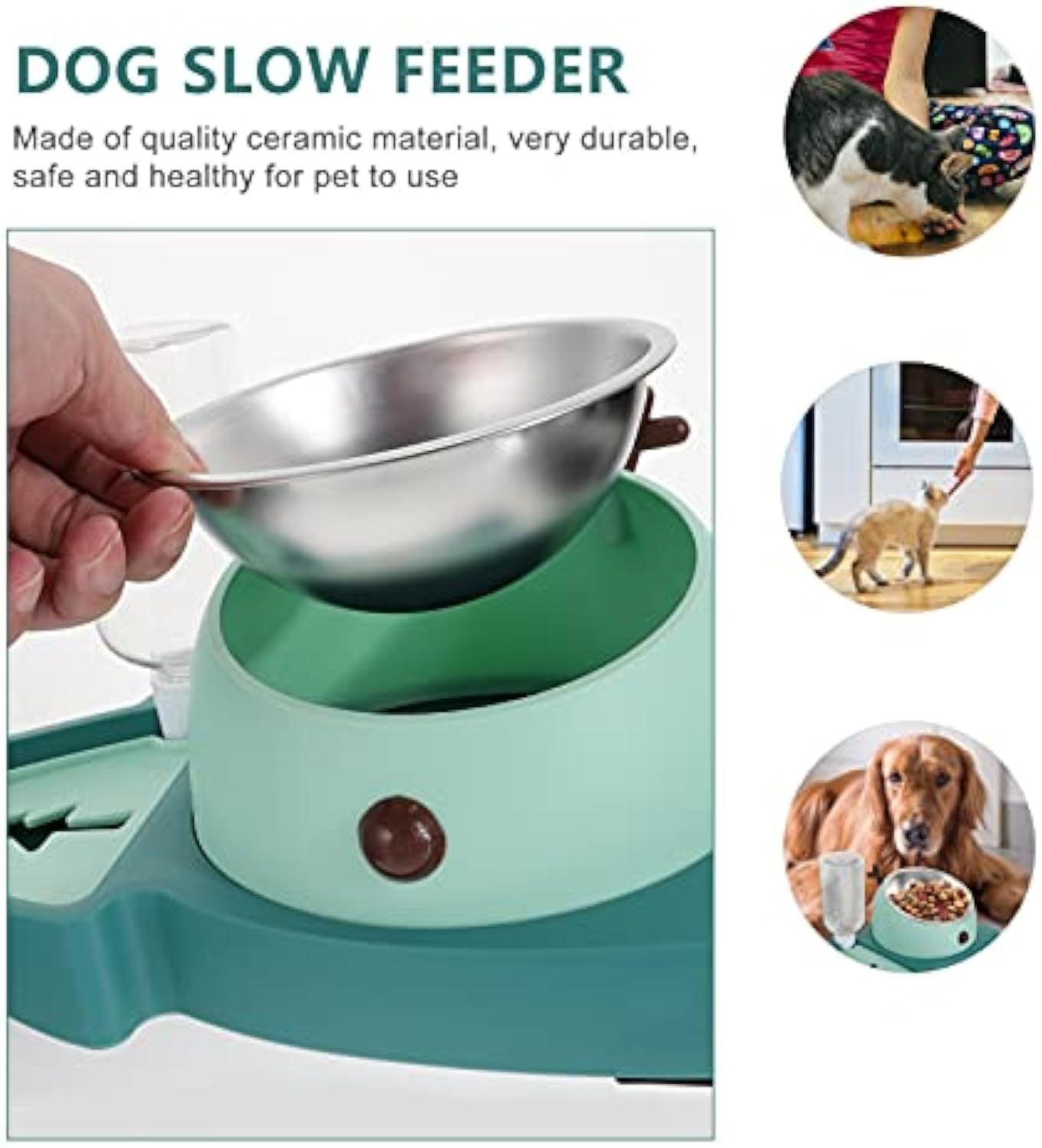 HKM-036371 Automatic Slow Feeder Pet Bowl with Detachable Water Tray for Dogs and Cats
