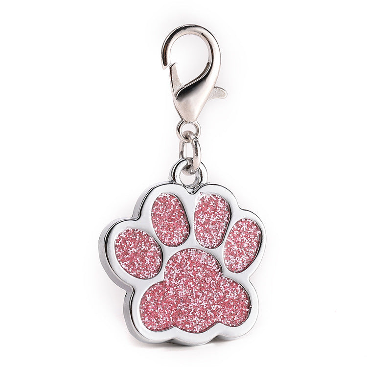 HKM-858067 Custom Glitter Zinc Alloy Dog Tag - Paw Shape, Anti-Lost, Lettering Function