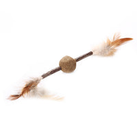 HKM-854099 Wooden Cat Toy with Catnip, Feather, and Hemp Rope - Variety of Designs