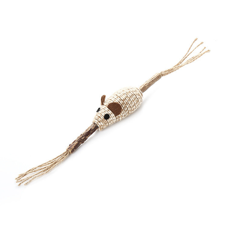 HKM-854099 Wooden Cat Toy with Catnip, Feather, and Hemp Rope - Variety of Designs