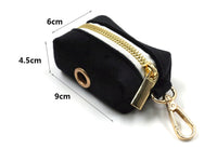 HKM-873043 Black Velvet Pet Collar Set with Gold Buckle, Bow, Leash, and Poop Bag