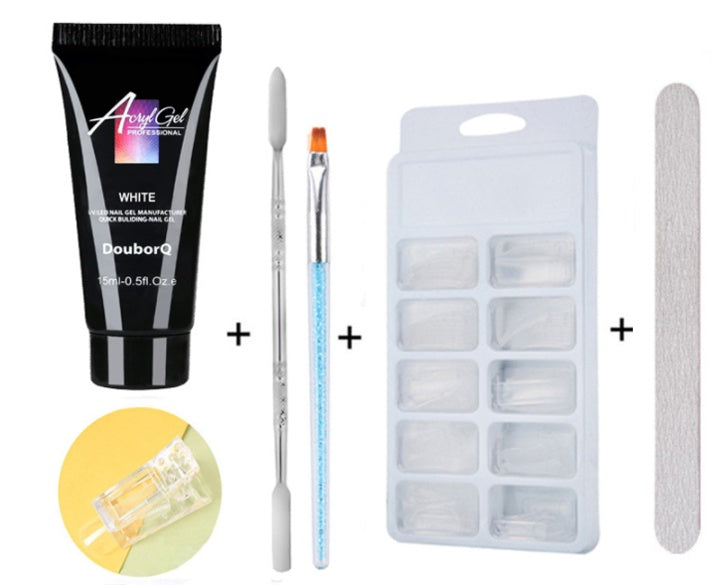 HKM-269331 Nail Polish Set for Extensions and Manicure - Clear, Pink, and White Options with Brushes and Stickers