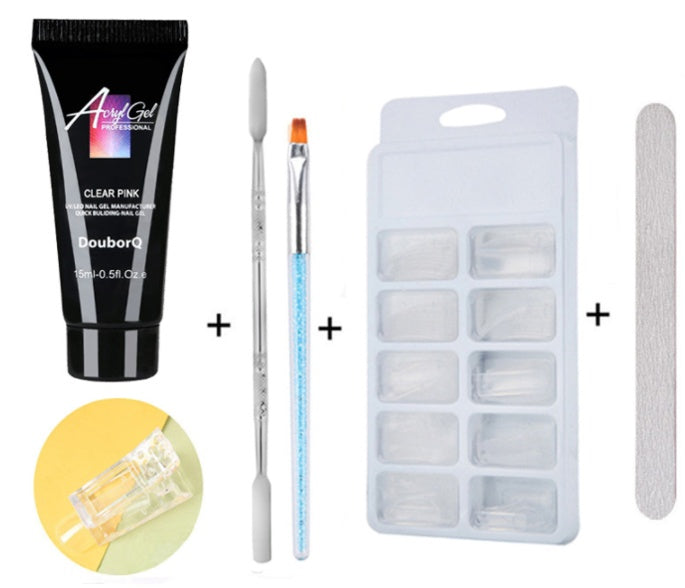 HKM-269331 Nail Polish Set for Extensions and Manicure - Clear, Pink, and White Options with Brushes and Stickers