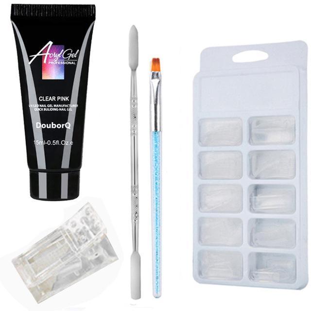 HKM-269331 Nail Polish Set for Extensions and Manicure - Clear, Pink, and White Options with Brushes and Stickers