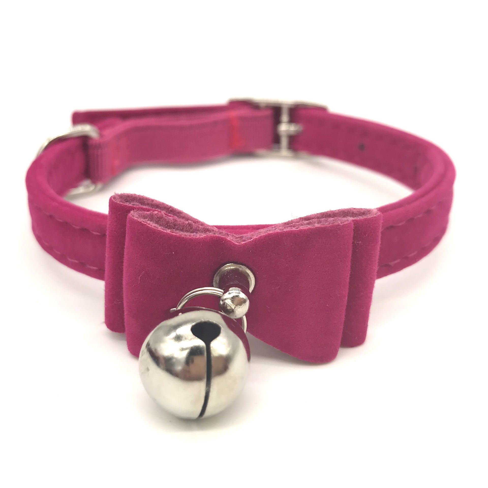 HKM-952915 Flocked Cat Collar with Bell - Adjustable 1.0x30cm Metal and Flocking Fabric