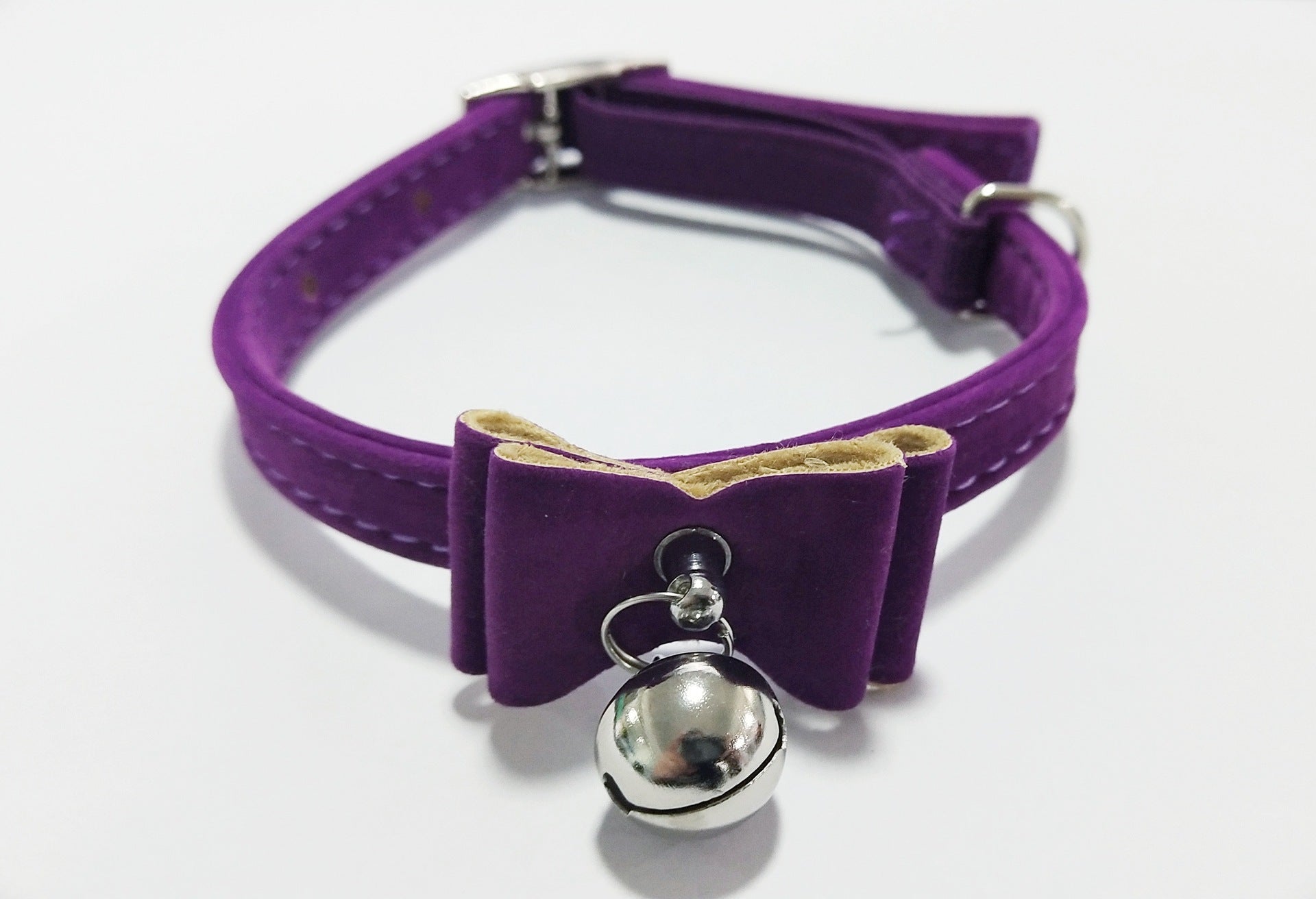 HKM-952915 Flocked Cat Collar with Bell - Adjustable 1.0x30cm Metal and Flocking Fabric