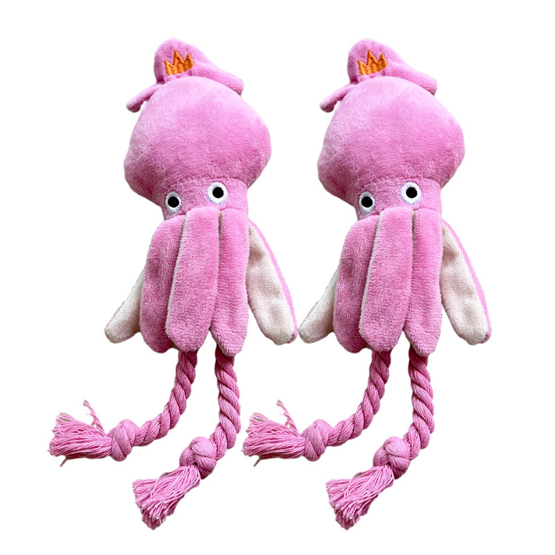 HKM-310867 Cute Pink Squid Plush Chew Toy for Small to Medium Dogs with Squeaker and Rope for Interactive Play