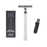 HKM-645011 Vintage Manual Safety Shaver Set with Brush – Aluminum and Zinc Alloy Design