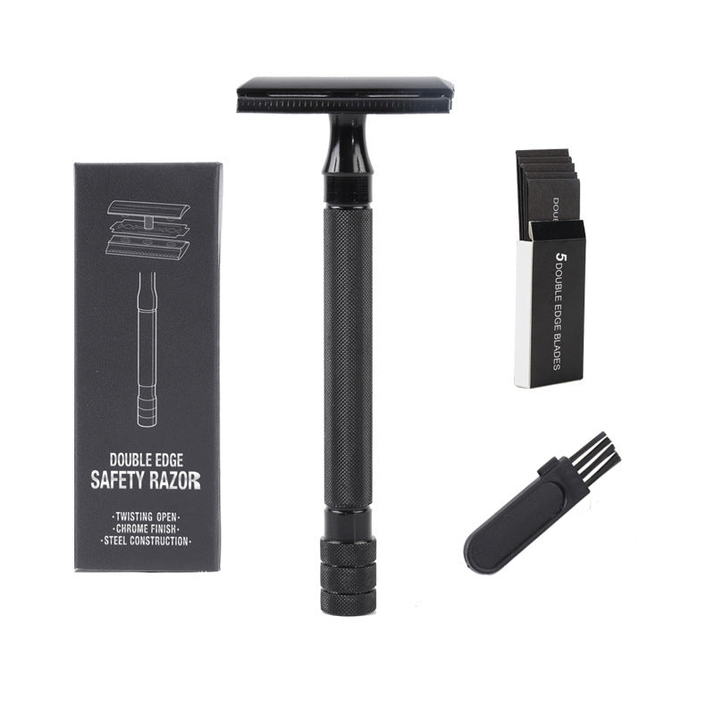 HKM-645011 Vintage Manual Safety Shaver Set with Brush – Aluminum and Zinc Alloy Design