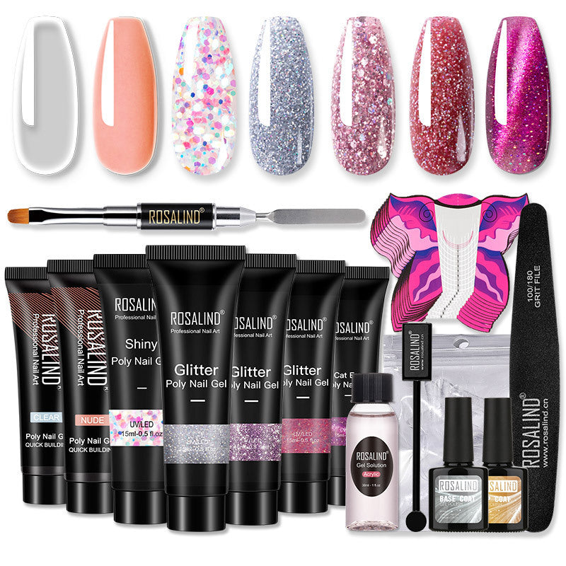 HKM-530323 7-Color Nail Extension Gel Kit with Tools for Nail Art and Phototherapy