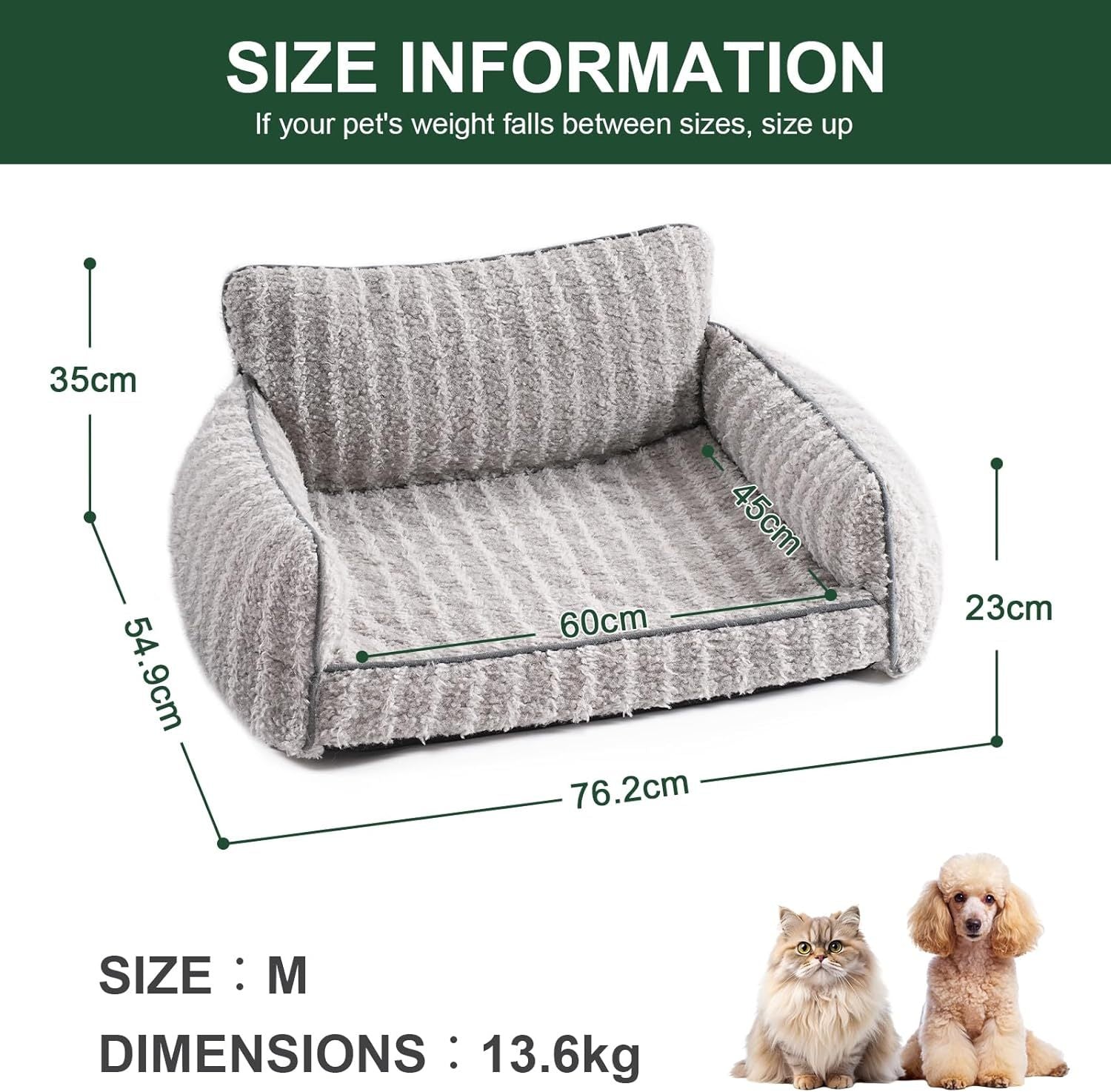 HKM-433683 Orthopedic Supportive Pet Sofa Bed for Small to Medium Dogs and Cats, Removable Cover, Anti-Slip Design, Grey, Large Size