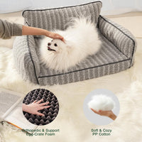 HKM-433683 Orthopedic Supportive Pet Sofa Bed for Small to Medium Dogs and Cats, Removable Cover, Anti-Slip Design, Grey, Large Size