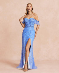 HKM-858067 Classic Blue Evening Gown for Women - Style EZ25089