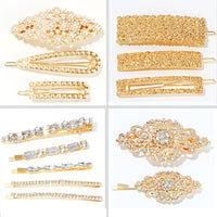 HKM-125843 Geometric Diamond Hairpin with Pearl Accents - Retro Alloy Side Clip for Women