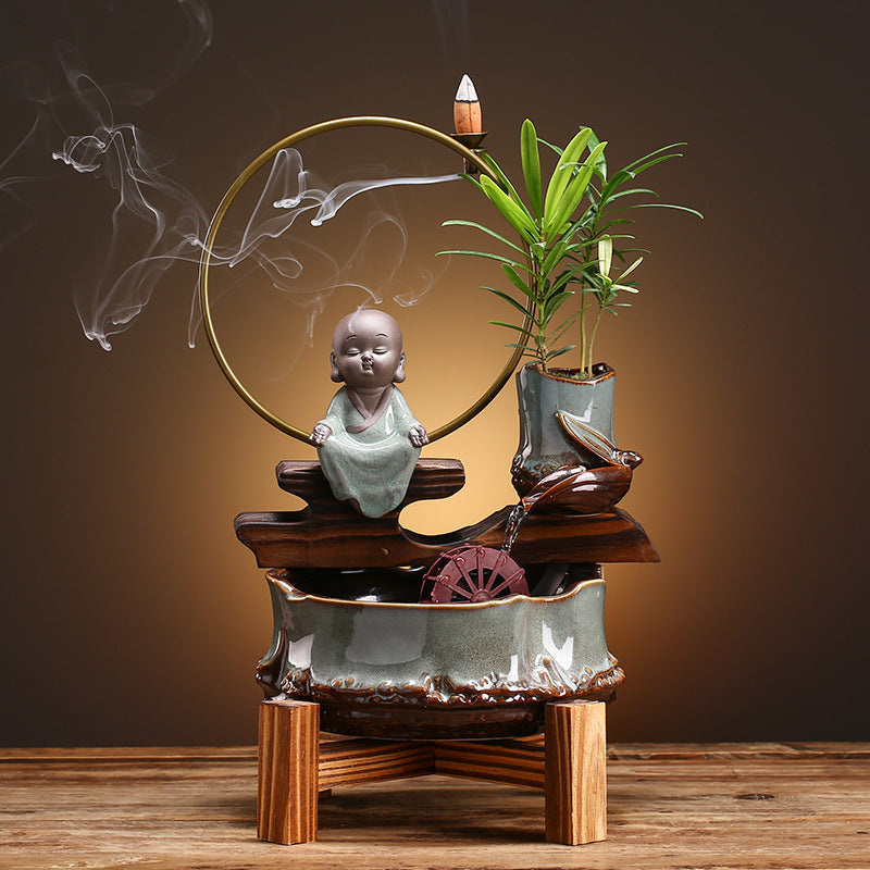 HKM-254035 Ceramic Mini Self-Circulating Eco-Friendly Desktop Aquarium for Small Spaces