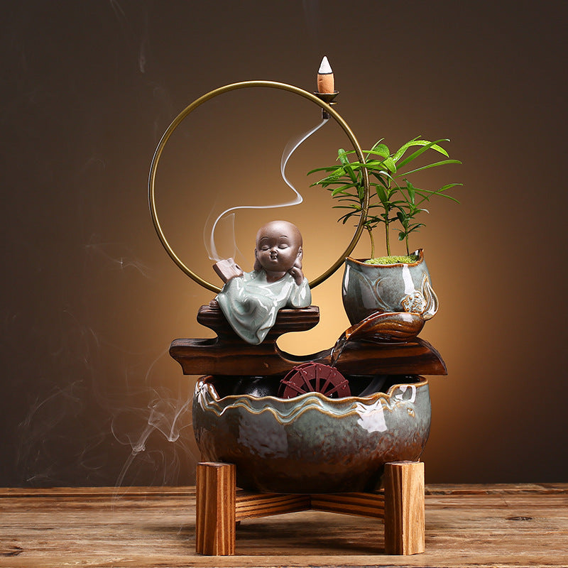 HKM-254035 Ceramic Mini Self-Circulating Eco-Friendly Desktop Aquarium for Small Spaces