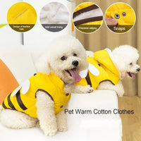 HKM-911763 Warmly Dog Coat with Turtleneck for Cold Weather, Cute Bee Design, Polyester and Velvet, Sizes XS-XL