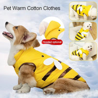 HKM-911763 Warmly Dog Coat with Turtleneck for Cold Weather, Cute Bee Design, Polyester and Velvet, Sizes XS-XL