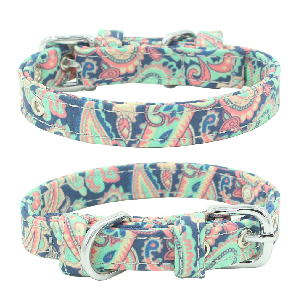HKM-900051 Colorful Double Layered Canvas Dog Collar with Leash - Durable and Reflective Design for Safety